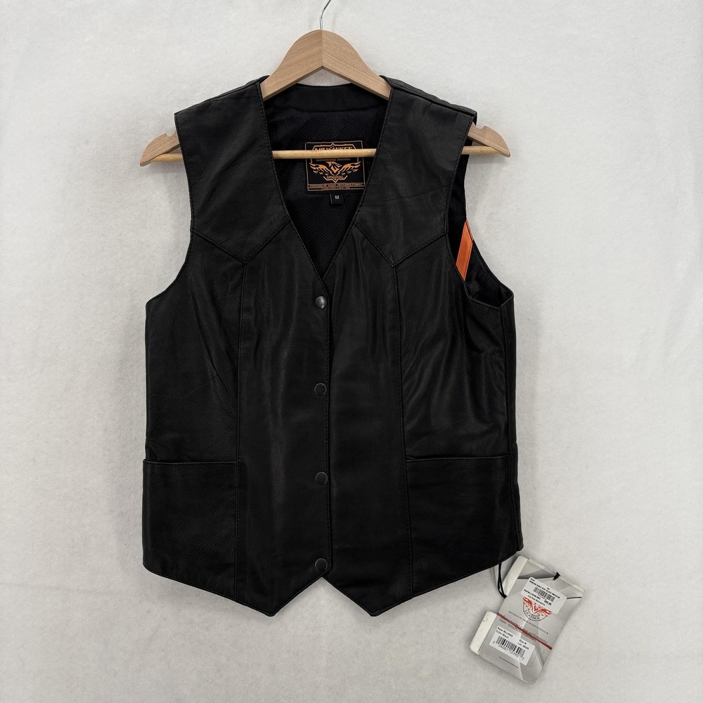 Milwaukee Leather Vest Womens Medium Black Basic Collarless Motorcycle Biker NWT